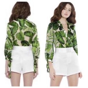 ALICE + OLIVIA Sheila Blouson Sleeve Henley Top